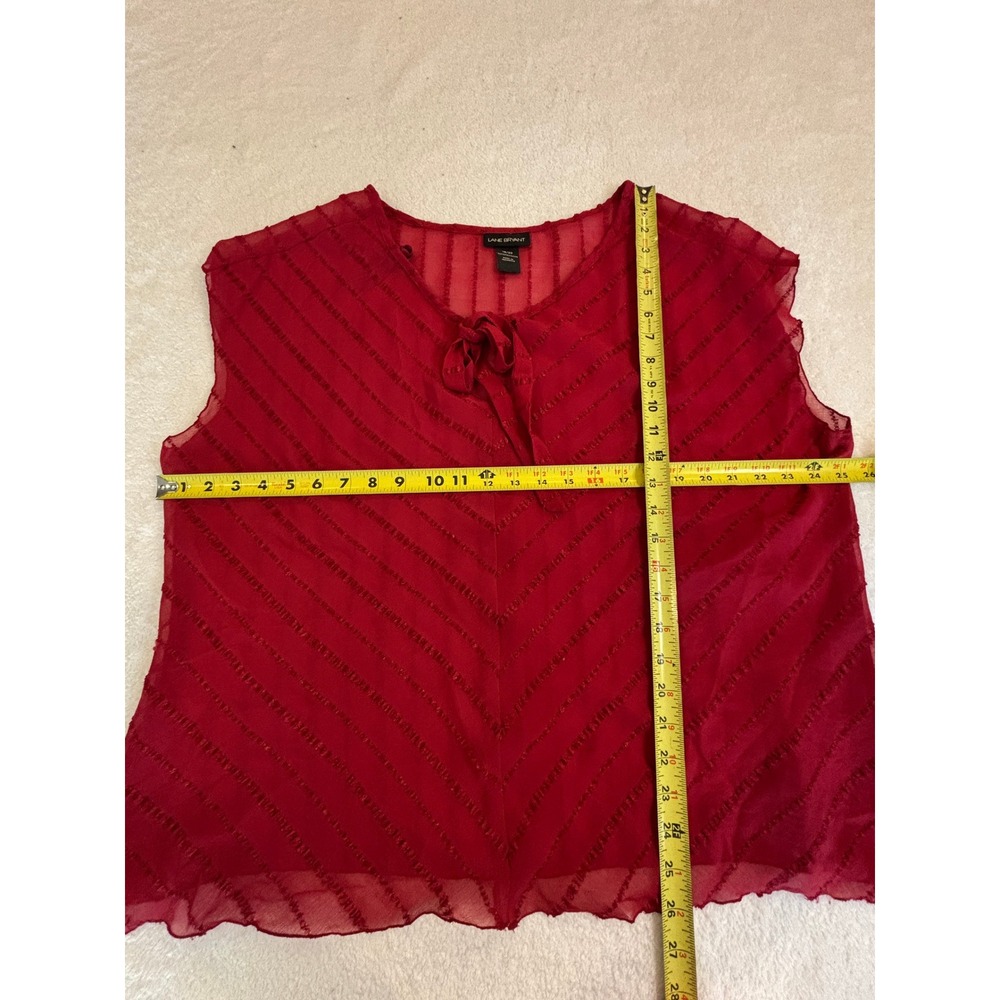 Lane Bryant Red Sheer Tie Neck Blouse Textured Chevron Cap Plus Size 18/20 - Picture 4 of 4